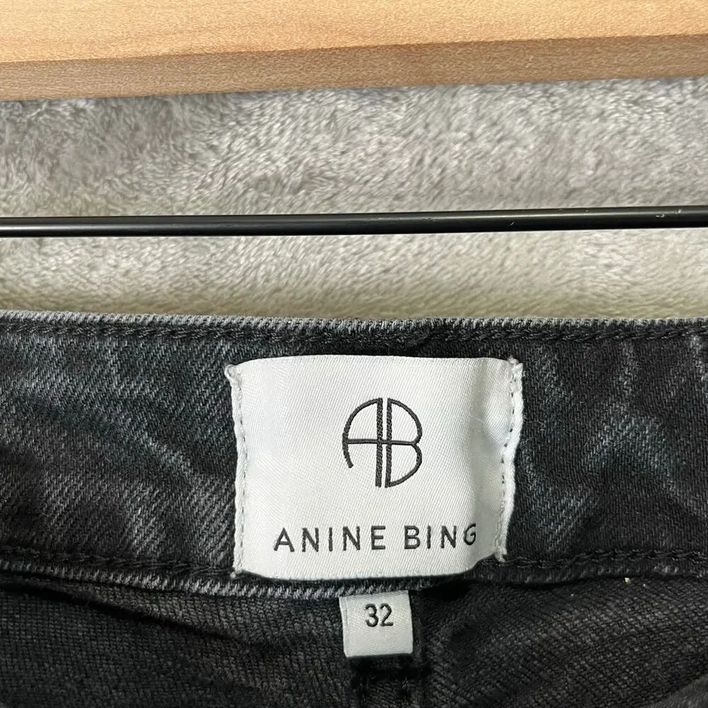 ANINE BING Roxanne Jean Black Tie Split Cuffs Raw Hems 32 Modern Chic Effortless